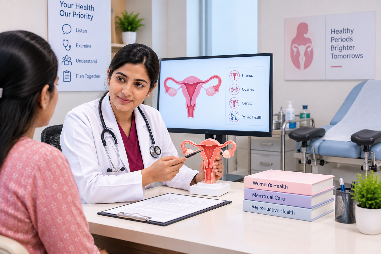 Detailed consultation and pelvic exam for endometriosis at Sanjeevini Maternity and Fertility Centre