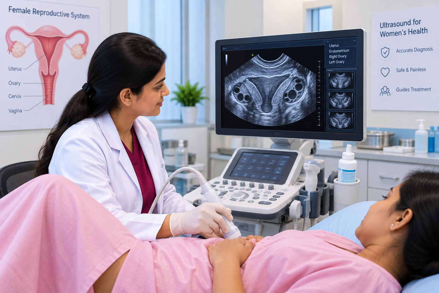 Transvaginal and pelvic ultrasound scan for ovarian cyst diagnosis at Sanjeevini Maternity and Fertility Centre