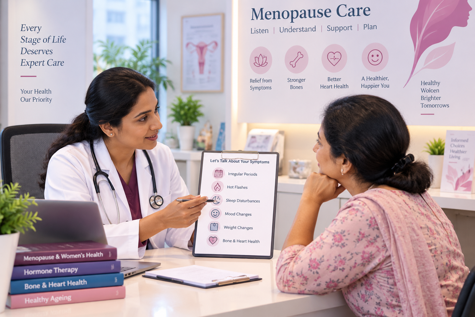 Detailed consultation and symptom review for menopause at Sanjeevini Maternity and Fertility Centre