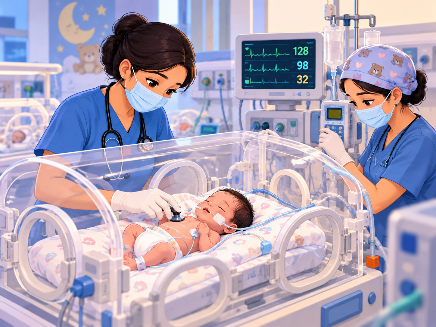 Neonatal monitoring and NICU care for newborn baby