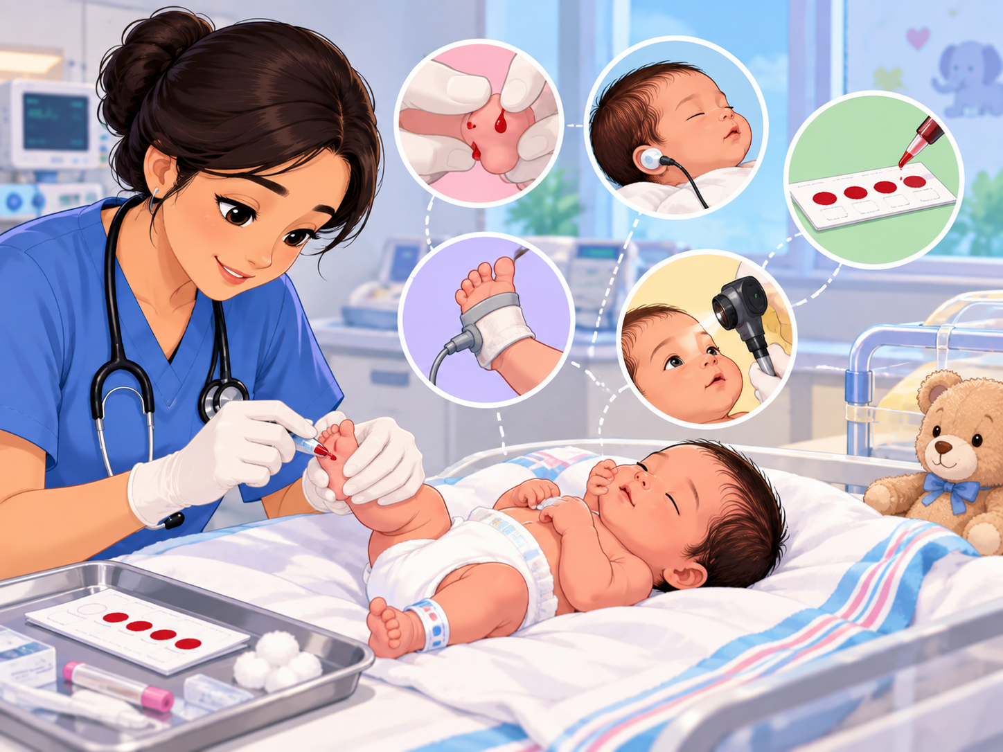 Newborn screening test being performed on baby