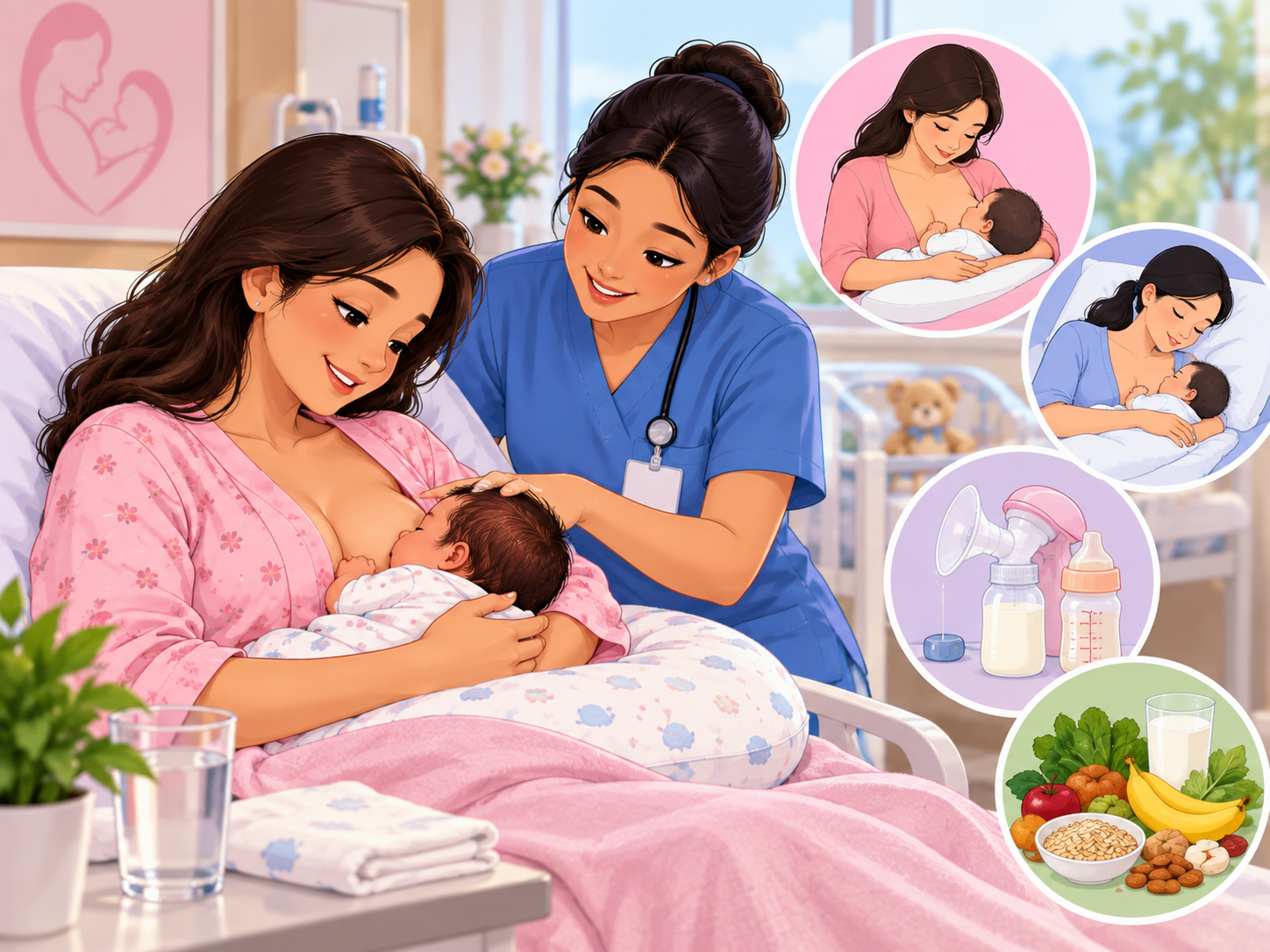 Mother breastfeeding newborn with lactation support