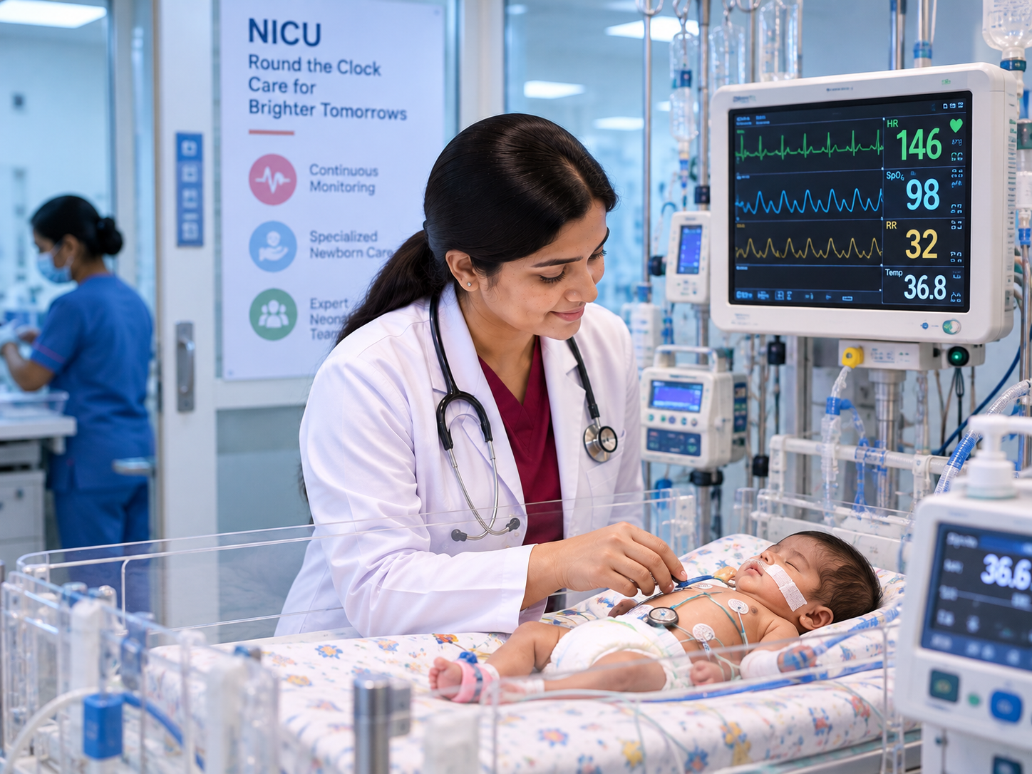 Continuous monitoring of newborn in intensive care unit