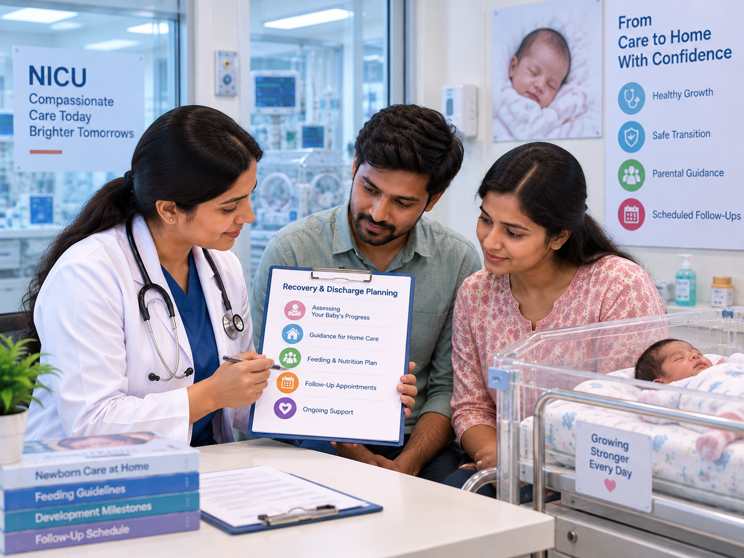 Recovery and discharge planning for newborn after critical care