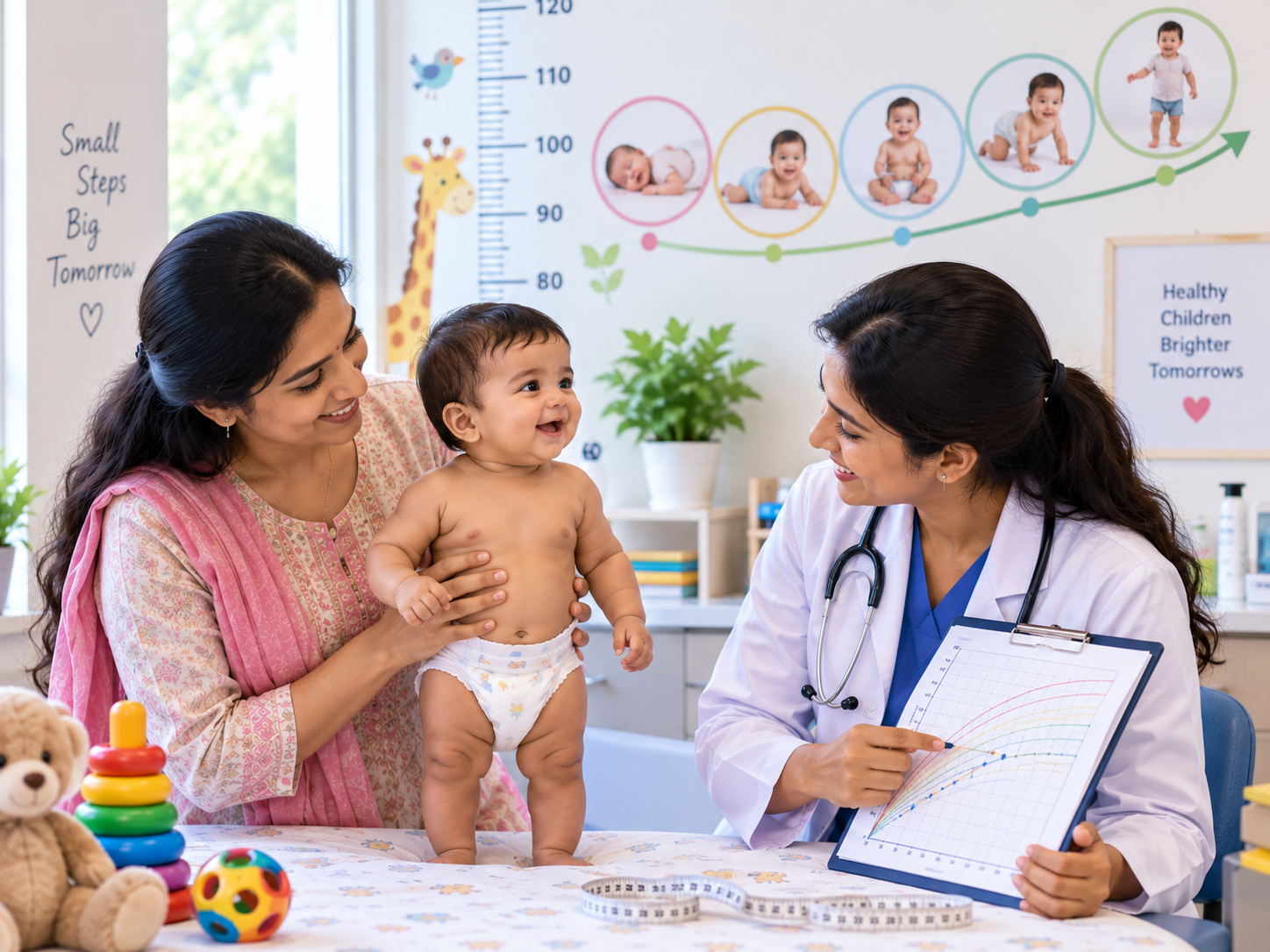 Paediatrician monitoring child growth and development at Sanjeevini Hospital