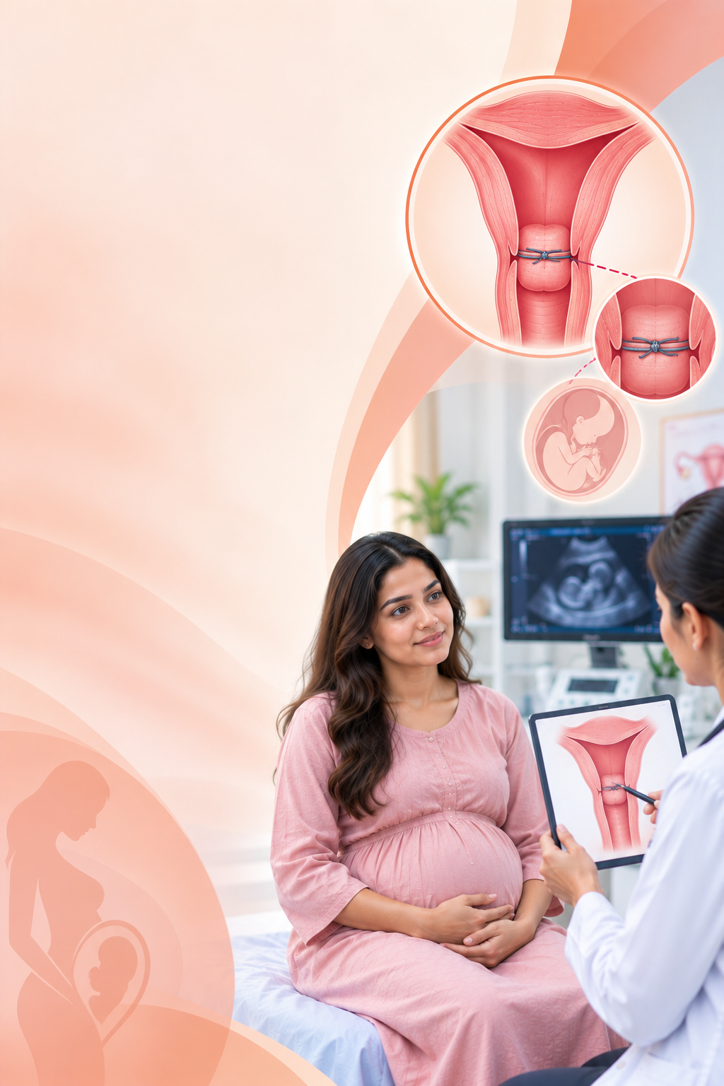 Obstetrician explaining cervical cerclage procedure to a pregnant patient at Sanjeevini Hospital Raichur